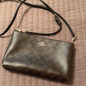 Coach leather cross body bag, brown and black